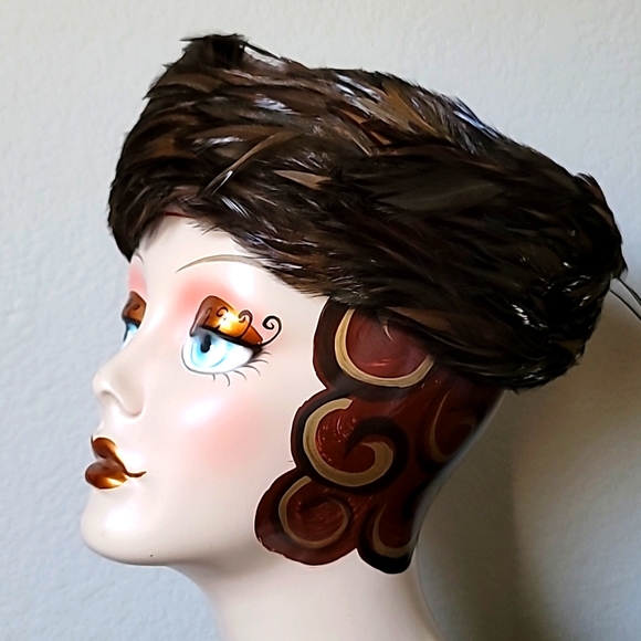 New Antique! RUTH ALAN DESIGNS Roaring 20's Gatsby Brown Pheasant & Wool Hat. - Picture 3 of 7